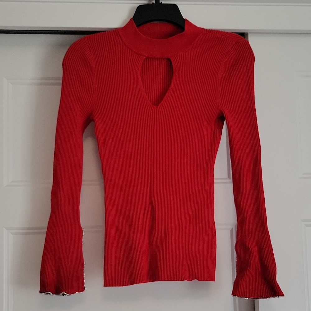 INC International Concepts Scarlet Ribbed Keyhole Blouse